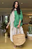 Linen Blend Quirky Top Emerald